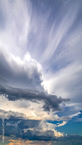 Dramatic sky filled with dark, textured clouds