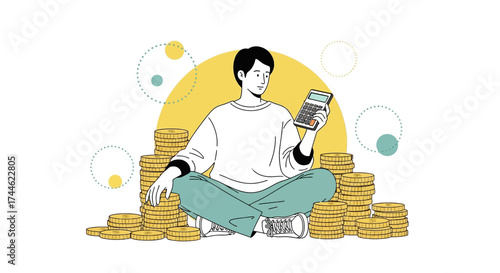 Financial Mindset: A Contemplative Individual Meditating on Accumulated Wealth