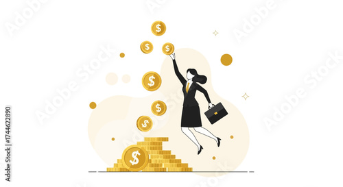 Financial Success: Businesswoman Celebrating Monetary Gain and Investment Achievement