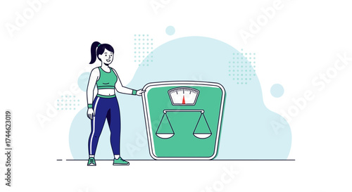 Fitness Enthusiast Woman Next To Weight Scale In A Modern And Minimalist Style