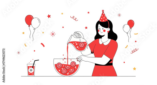 Festive Beverage For Parties: Woman Prepares Refreshing Punch For Celebratory Events