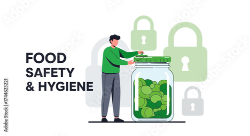 Food Safety and Hygiene Illustration of a Person Securing Food in a Jar for Health