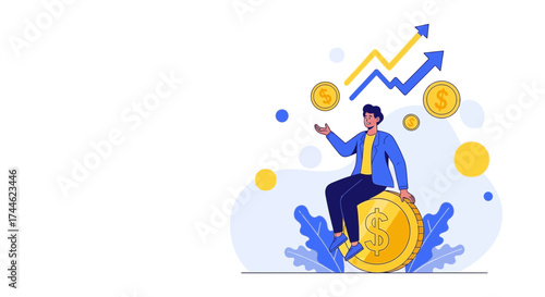 Financial Growth And Stability Depicted With A Person And Monetary Symbols