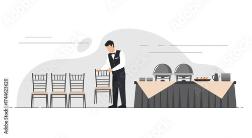 Formal Event: Preparation Of The Buffet And Seating Arrangement In Progress