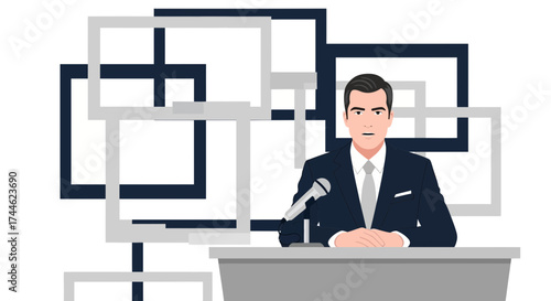 Formal Speaker Presenting Amidst Geometric Abstractions Ready For Communication Events