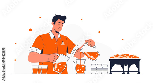 Fresh Juice Preparation: Bartender Pours Drinks, Illustrating a Refreshing Beverage Process