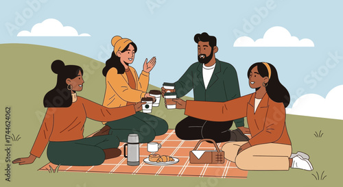 Friends Enjoying Gathering Outdoors, Sharing Beverages  on a Pleasant Day of Fellowship