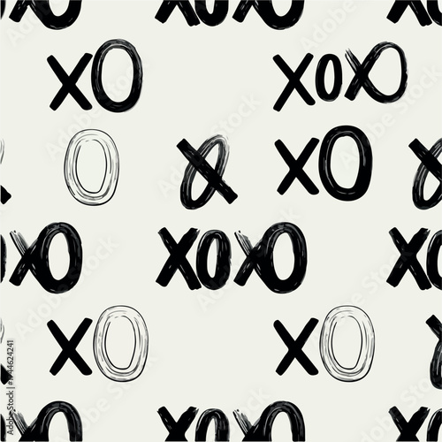 Black and white pattern of hugs and kisses symbols.