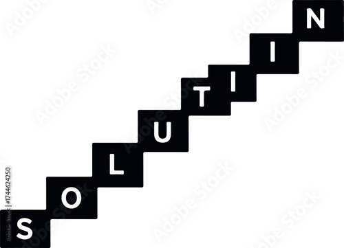 Black blocks spelling solution on white background conceptual design.