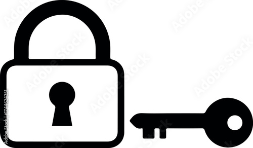 Black padlock and key security concept for protection and privacy.
