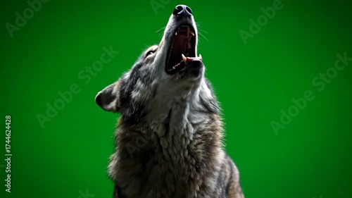 Wolf howling on a green screen