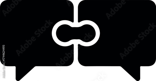 Connected speech bubbles representing communication and dialogue between two entities.