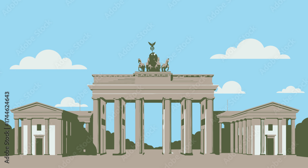Fototapeta premium Iconic Brandenburg Gate Illustration Depicting German Unity and Historical Significance, Suitable for Travel Guides, Educational Materials, and Cultural Representations