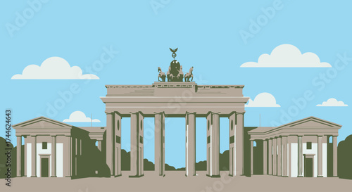 Iconic Brandenburg Gate Illustration Depicting German Unity and Historical Significance, Suitable for Travel Guides, Educational Materials, and Cultural Representations