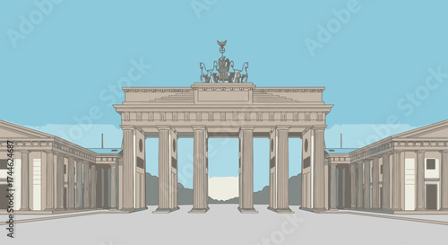 Brandenburg Gate Vector Illustration, Iconic German Landmark, Ideal for Travel Guides, Historical Documentaries, and Educational Materials