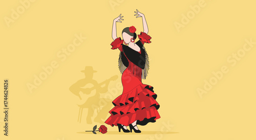Elegant Flamenco Dancer Illustration Displaying Traditional Spanish Culture and Dance for Cultural Events, Education, and Artistic Presentations