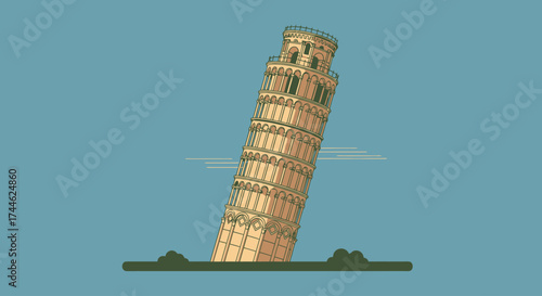 Leaning Tower of Pisa Vector Illustration for Travel Brochures and Educational Materials, Ideal for Promoting Italian Landmarks and Architectural Studies