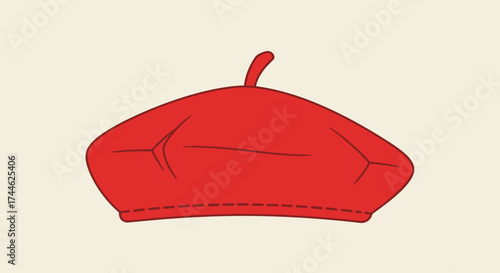 Vibrant Red Beret Illustration Embodying Artistic Flair and Parisian Chic, Ideal for Fashion Design, Cultural Representation, and Creative Project Enhancement.