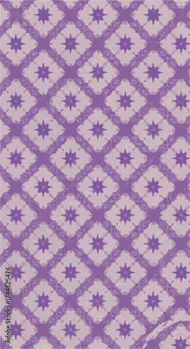 Geometric floral pattern with repeating diamond shapes and starbursts.