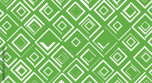 Geometric green pattern with diamond shapes repeating across the surface.