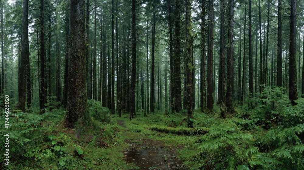 Fototapeta premium Balsam fir forest Greenery After the Rain