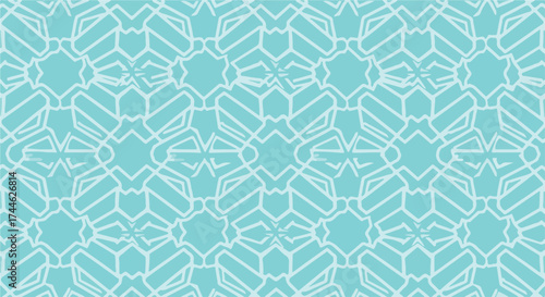 Geometric pattern design with repeating shapes and lines in a seamless arrangement.