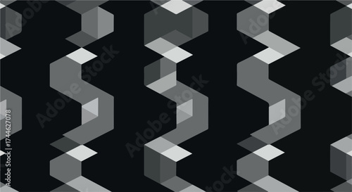 Geometric pattern of abstract shapes in shades of gray and black.