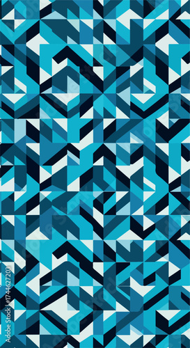 Geometric pattern of blue and teal triangles creating a mosaic effect.