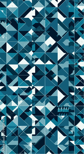 Geometric pattern of blue and white triangles creating a mosaic design.