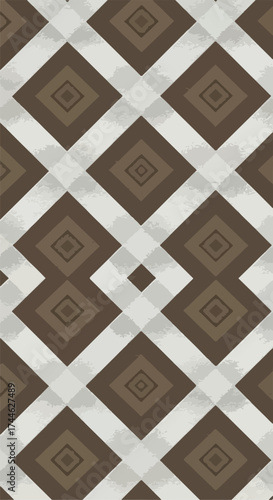 Geometric pattern of brown and white diamond shapes repeating.
