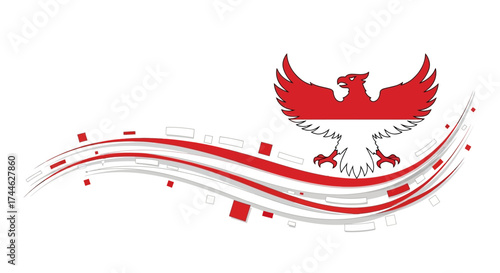 Symbol of Unity: An emblem of Indonesian pride, showcasing the Garuda Pancasila with its powerful wings, interwoven with red and white stripes in a symbol of unity, evoking patriotism.