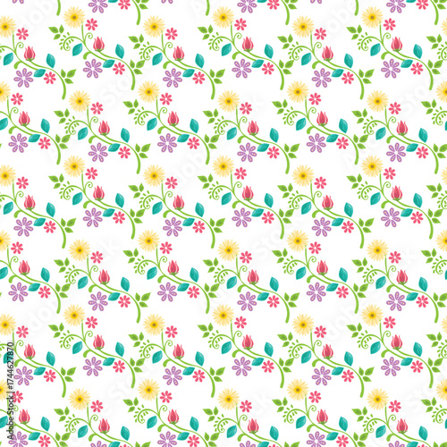 Wallpaper Mural Floral Pattern With Green Vines And Colorful Flowers For Textile, Wallpaper, And Craft Design Torontodigital.ca