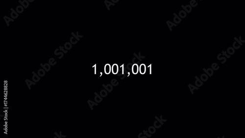 number counter animation from 0 to 2,000,000 animated number counter from zero to two million  on transparent background,number counting video with alpha channel in 4k.