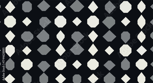 Geometric pattern of shapes in various shades of gray and white.