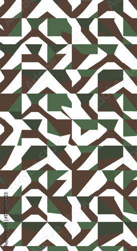 Geometric pattern with abstract shapes and contrasting colors creates a visual design.