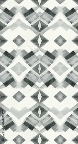 Geometric pattern with diamond shapes and intersecting lines in grayscale.