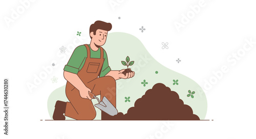 Gardener Planting Seedling With Focus On Nurturing New Growth And Cultivating Green Spaces