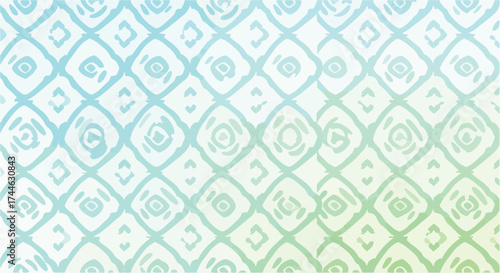 Geometric pattern with repeating diamond shapes in shades of blue and green.