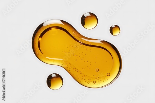 Golden liquid jojoba oil drops, olive oil texture abstract background, 3d rendering
