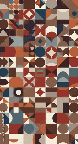 Geometric pattern with various shapes and colors a visual display of artistic design.
