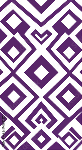 Geometric purple pattern with diamond shapes and zigzags design.