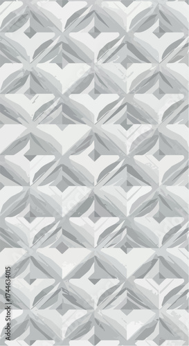 Geometric white pattern with repeating diamond shapes and textured surface.