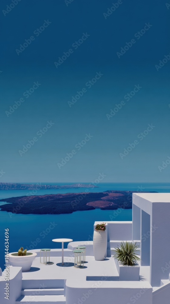 Fototapeta premium Premium Modern Rooftop Terrace with Sea Views and Minimalist Design for Aspiring Travel Lifestyle Marketing and Social Media Campaigns Inspiring Calm