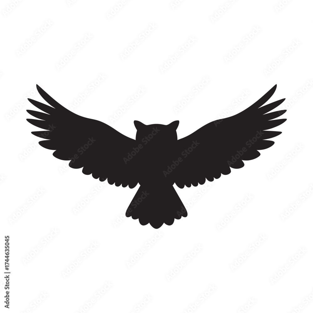 Obraz premium owl Silhouette in Flight with Spread Wings Vector Illustration