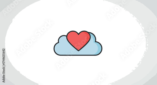 Heart shaped red symbol inside a blue cloud representing love and affection.