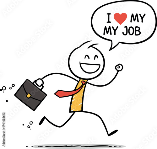 Happy worker running with briefcase expressing love for his job.