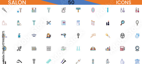 Collection of hair salon and beauty services icons set for business and branding vector