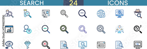 Magnifying glass search icons collection representing internet and business operations vector