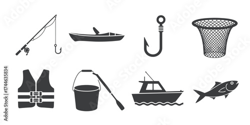 Set of eight fishing icons vector illustration scalable objects eps format for graphics vector
