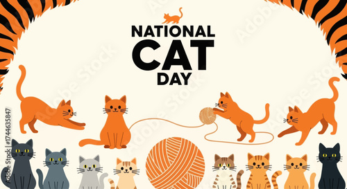 Celebrate national cat day with adorable feline friends a whimsical gathering of cute kittens and adult cats in playful poses